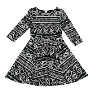 H&M Black Grometric Print Mini Skater Dress M
